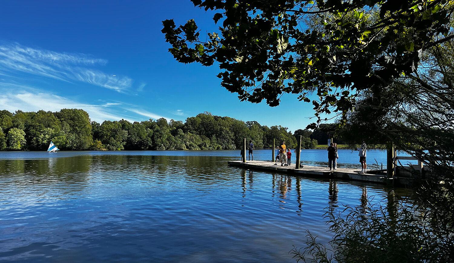 Core Creek Park in Langhorne, PA, featuring expansive green spaces, winding trails, and serene lake views.
